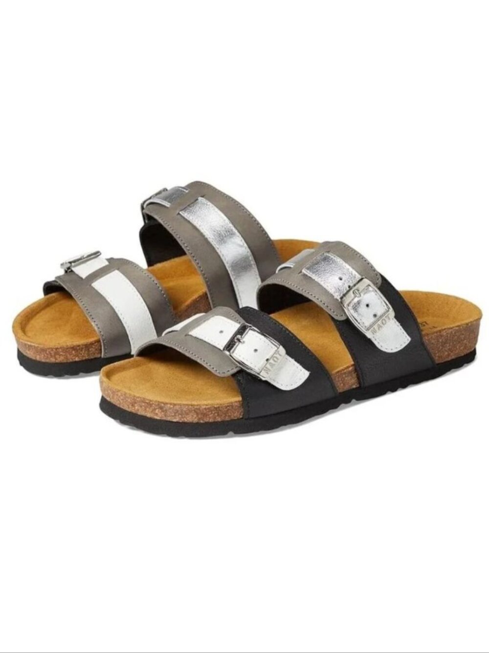 NAOT Santa Cruz Double Strap Slide Sandals 37 6 Black Gray Silver Leather NEW